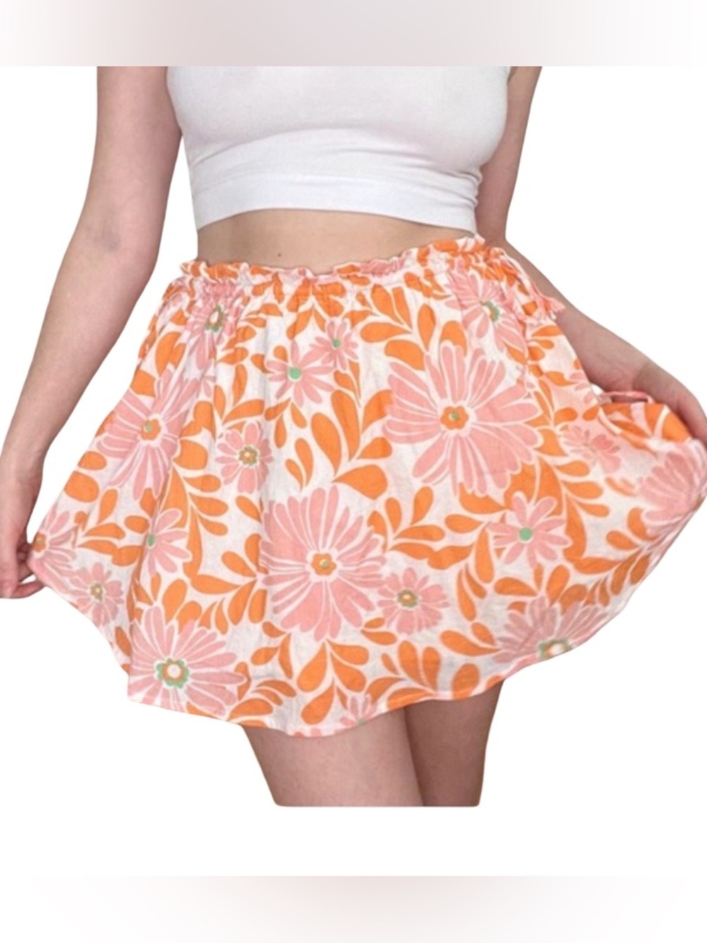 Aerie Pink Orange Floral Tie Mini Skirt - Medium
